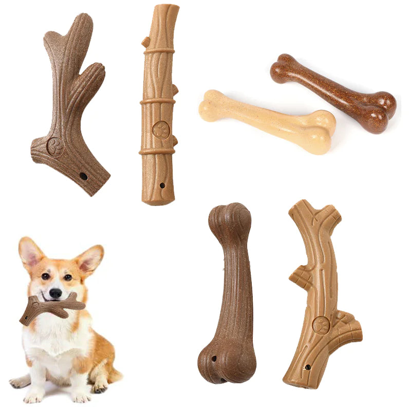 Durable Pine Wood Dog Chew Toy - Bone Shape Interactive