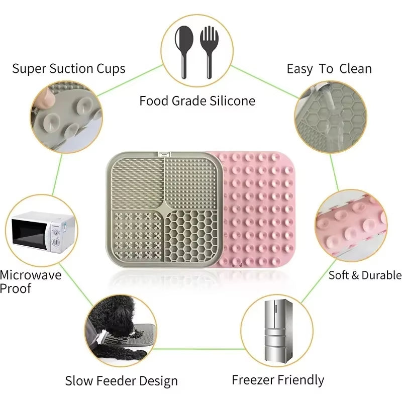 Dog Lick Mat with Suction Cup Slow Feeders Licking Pet Anxiety Relief Cat Training for Yogurt Peanut Butter Pet Feeding Supply