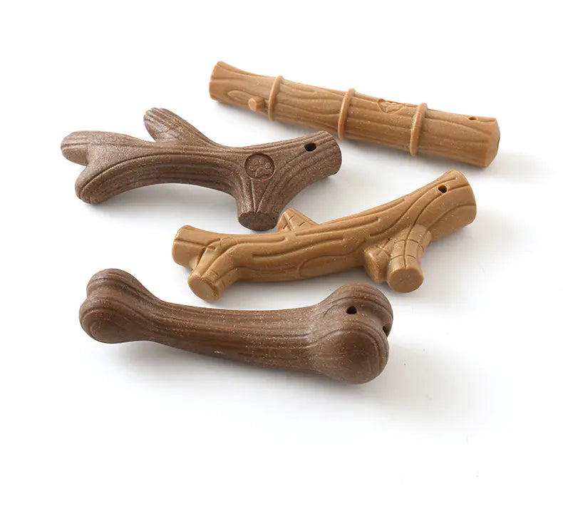 Durable Pine Wood Dog Chew Toy - Bone Shape Interactive