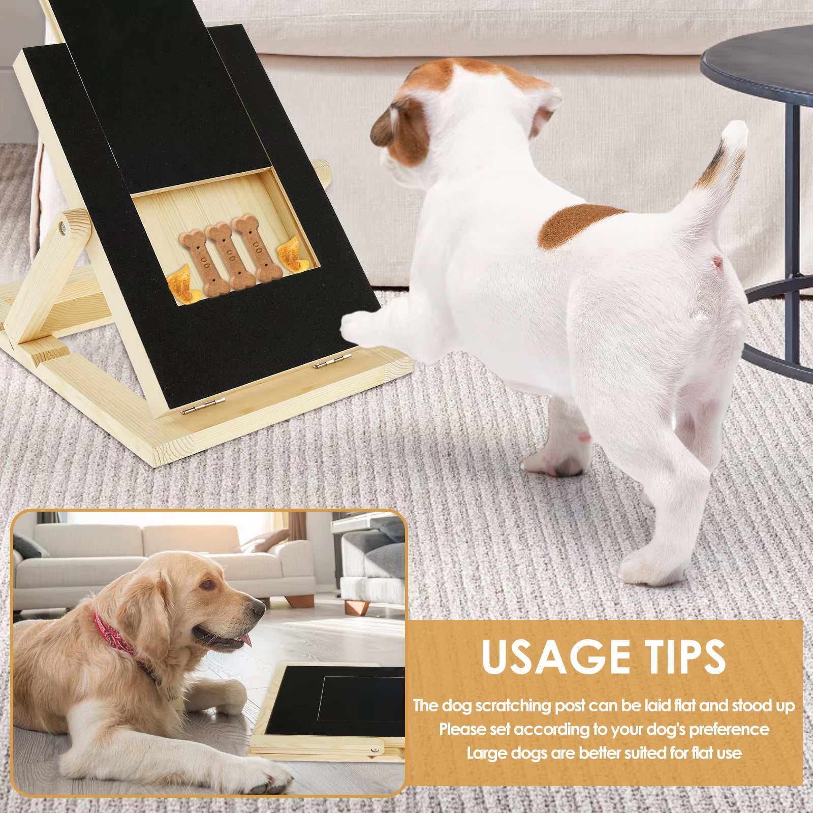 Dog Nail Scratch Board Height Adjustable with Built-In Treat Box Wooden Puppy Nail Grinding Pad Treat Drawer Board Foldable