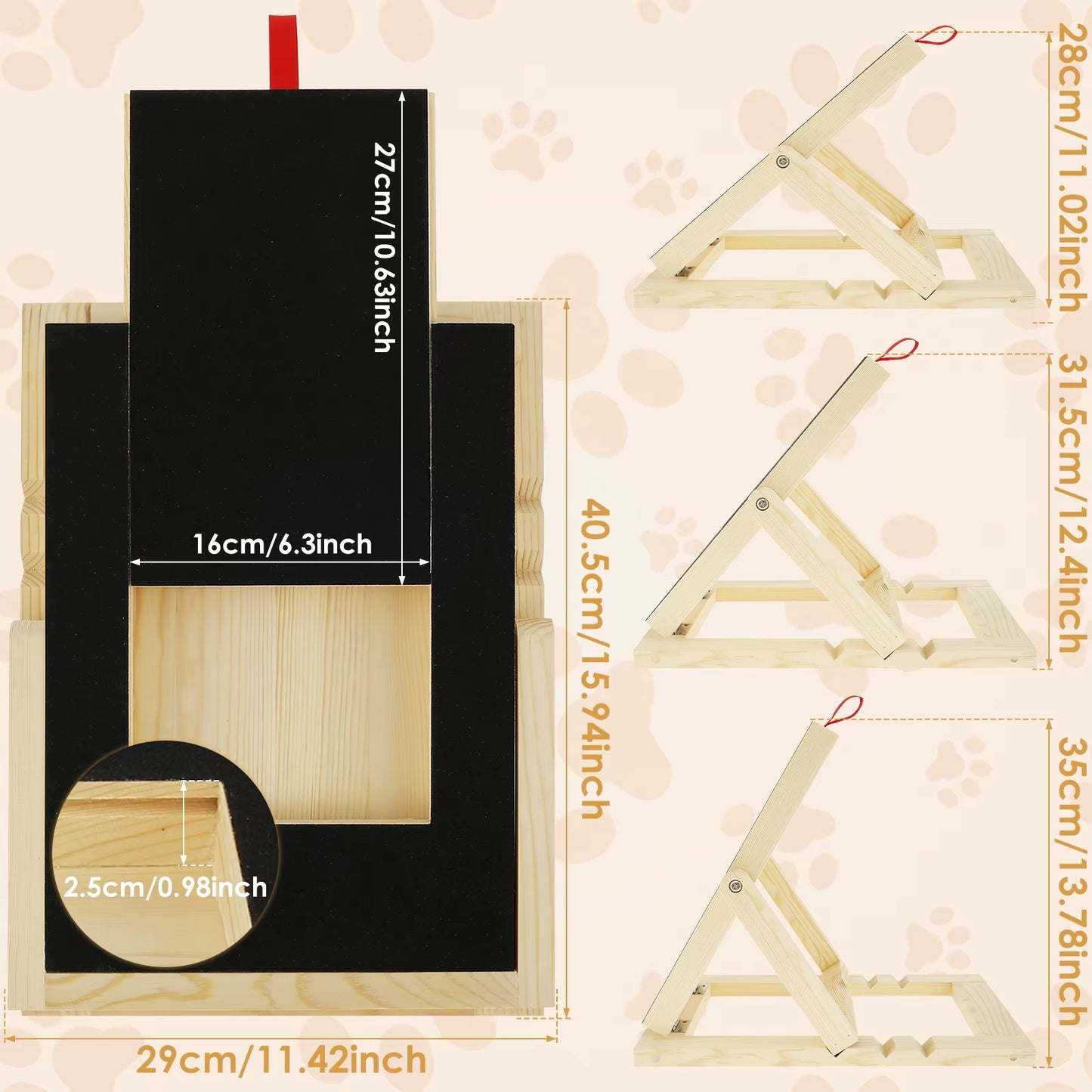 Dog Nail Scratch Board Height Adjustable with Built-In Treat Box Wooden Puppy Nail Grinding Pad Treat Drawer Board Foldable