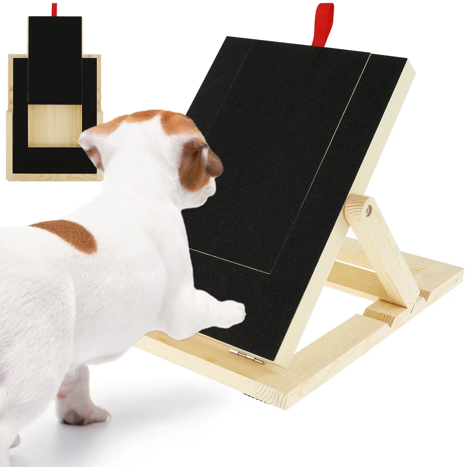 Dog Nail Scratch Board Height Adjustable with Built-In Treat Box Wooden Puppy Nail Grinding Pad Treat Drawer Board Foldable