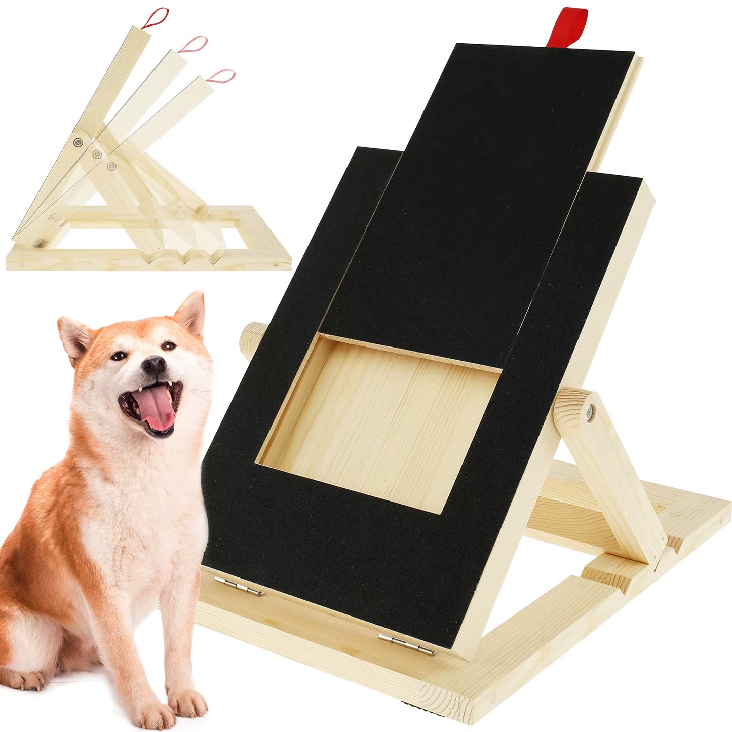 Dog Nail Scratch Board Height Adjustable with Built-In Treat Box Wooden Puppy Nail Grinding Pad Treat Drawer Board Foldable