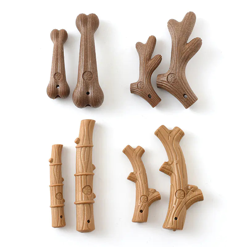 Durable Pine Wood Dog Chew Toy - Bone Shape Interactive